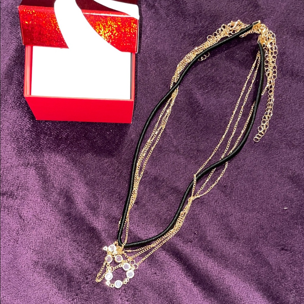 Black Choker with Elegant Gold Layered Chain Necklace